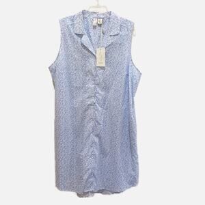 Joie Dress Floral Cotton Shift Dress Blue White Sleeveless Midi Size 2XL New